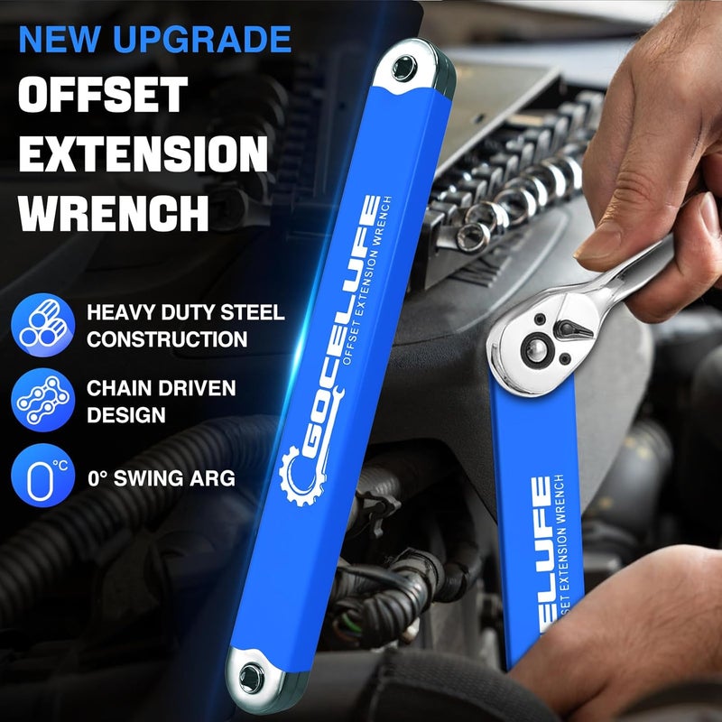 Gocelufe Offset Extension Wrench Impact - Tight Reach Wrench Set with Universal Square Drive Adapters (1/4", 3/8", 1/2") - Ideal for Tight Spaces - Unique Stocking Stuffers for Mechanics (Blue) - Image 5